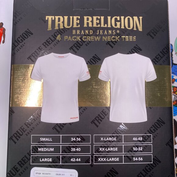 New True Religion 4-Pack Premium Cotton Crewneck Tees - White - Men's Large - Picture 6 of 7